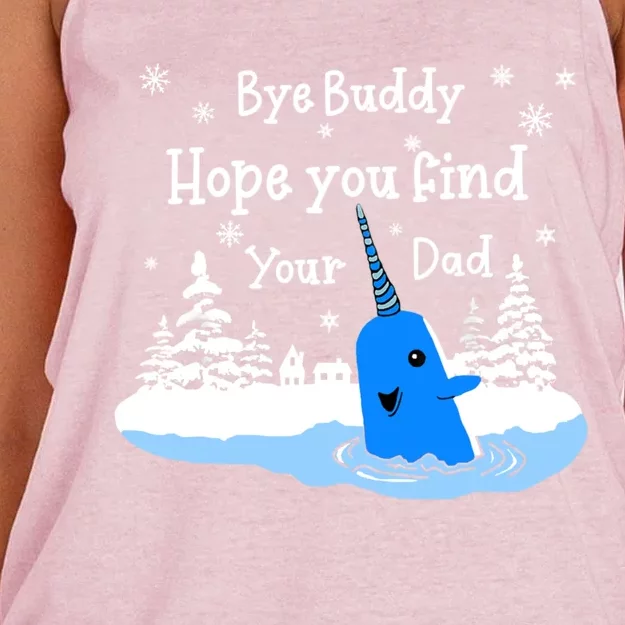 Bye Buddy I Hope You Find Your Dad Christmas Bye Narwhal Cute Gift Women's Knotted Racerback Tank