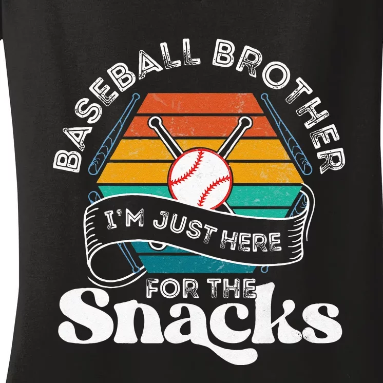 Baseball Brother Im Just Here For The Snacks Retro Baseball Women's V-Neck T-Shirt