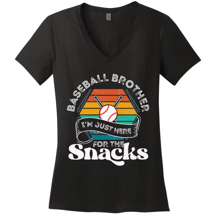 Baseball Brother Im Just Here For The Snacks Retro Baseball Women's V-Neck T-Shirt