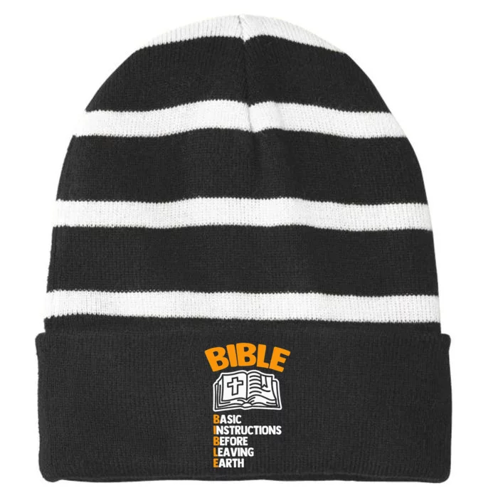 Bible (Basic Instructions Before Leaving Earth) - Catholic Striped Beanie with Solid Band