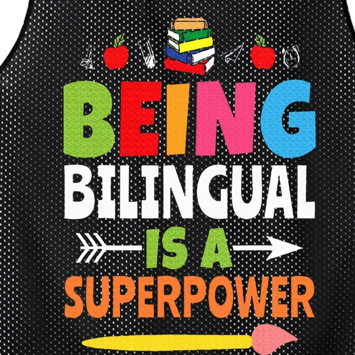 Being Bilingual Is A Superpower Back To School ESL Teacher Mesh Reversible Basketball Jersey Tank