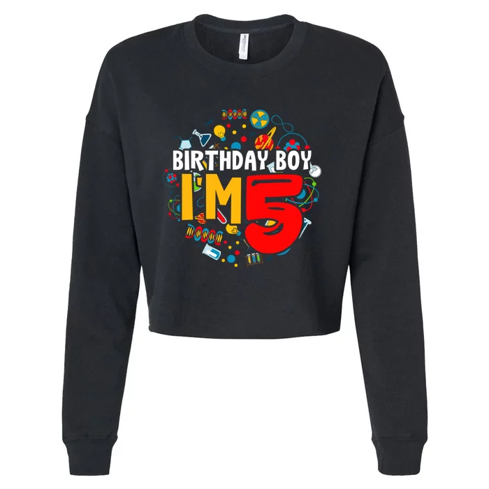 Birthday Boy IM 5 Years Old Gifts 5th Birthday Cropped Pullover Crew