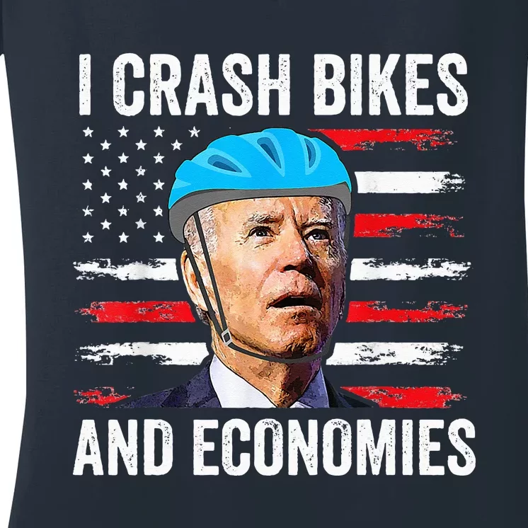 Biden Bicycle I Crash Bikes And Economies Women's V-Neck T-Shirt