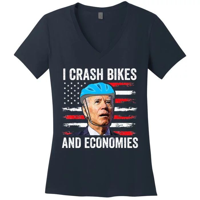 Biden Bicycle I Crash Bikes And Economies Women's V-Neck T-Shirt