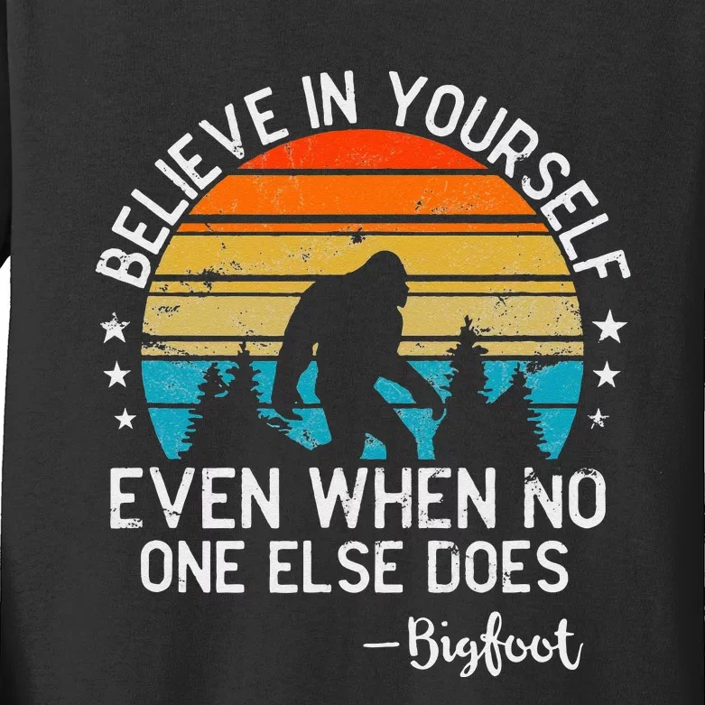 Bigfoot Believe In Yourself Sasquatch Swamp Monster Kids Long Sleeve Shirt