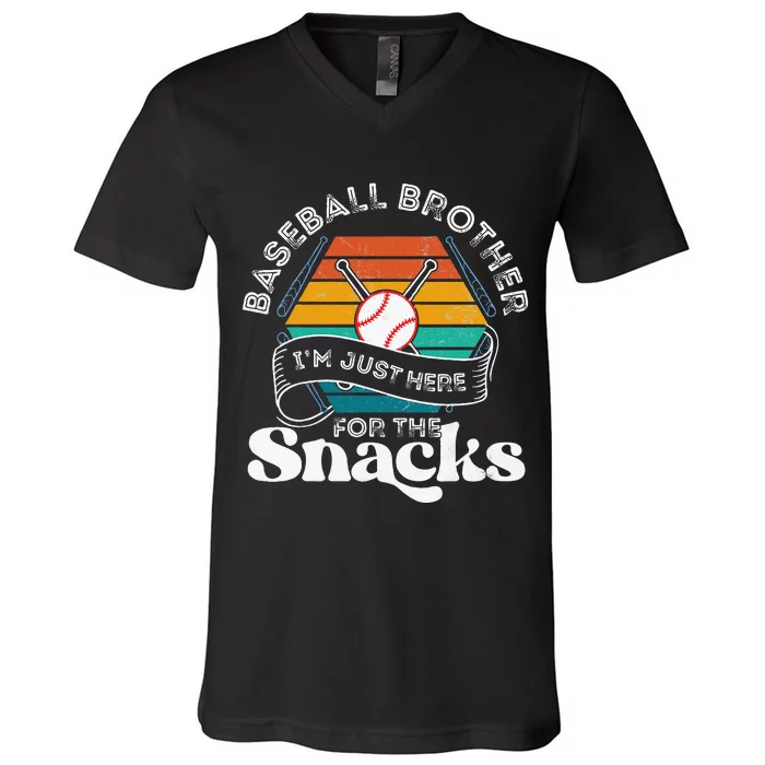 Baseball Brother Im Just Here For The Snacks Retro Baseball V-Neck T-Shirt