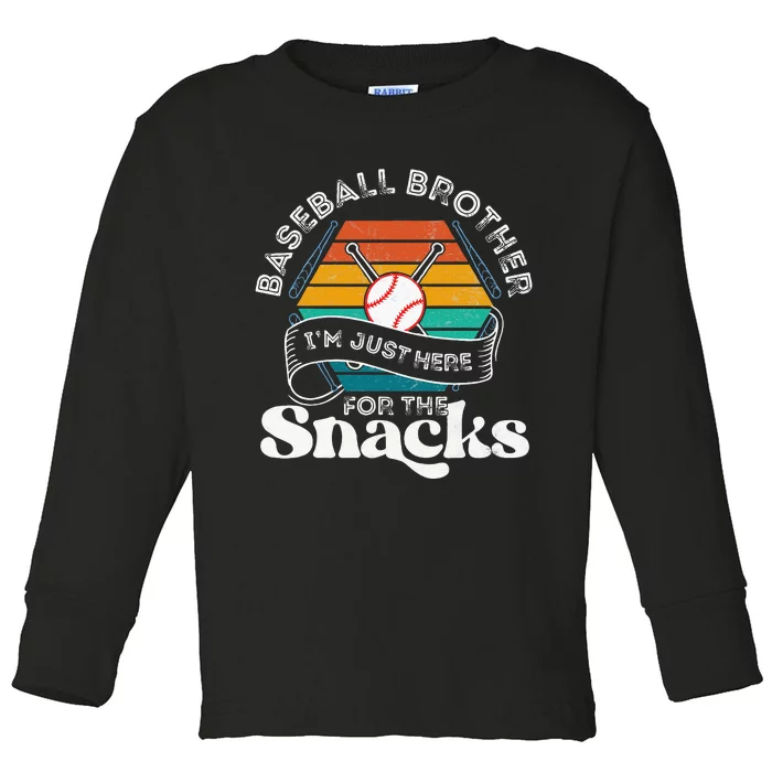 Baseball Brother Im Just Here For The Snacks Retro Baseball Toddler Long Sleeve Shirt