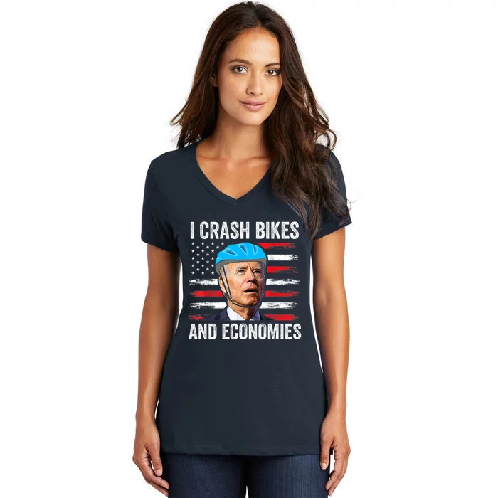 Biden Bicycle I Crash Bikes And Economies Women's V-Neck T-Shirt