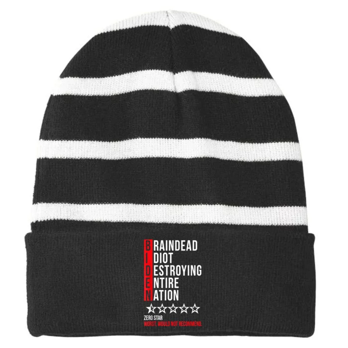 Biden Braindead Idiot Destroying Entire Nation Striped Beanie with Solid Band