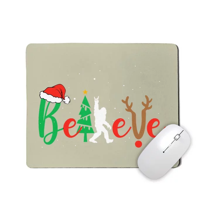 Bigfoot Believe In Christmas Funny Sasquatch Xmas Pajamas Mousepad