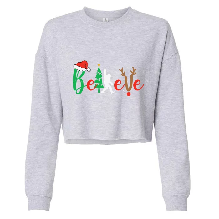 Bigfoot Believe In Christmas Funny Sasquatch Xmas Pajamas Cropped Pullover Crew