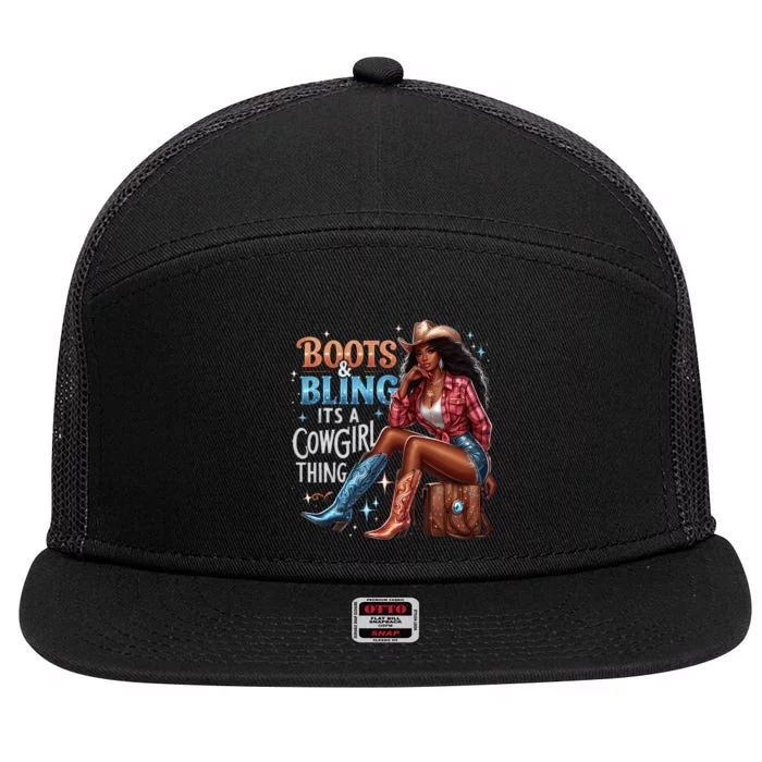 Boots & Bling Its A Cowgirl Thing Melanin Rodeo Cowgirl 7 Panel Mesh Trucker Snapback Hat