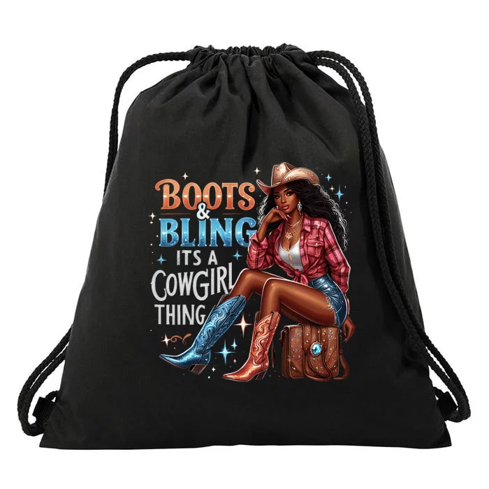 Boots & Bling Its A Cowgirl Thing Melanin Rodeo Cowgirl Drawstring Bag