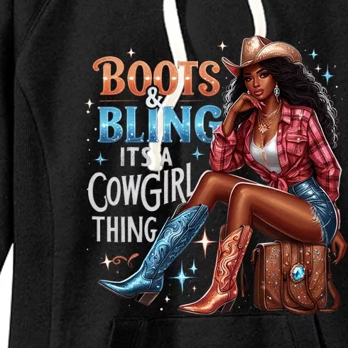 Boots & Bling Its A Cowgirl Thing Melanin Rodeo Cowgirl Women's Fleece Hoodie