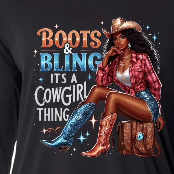 Boots & Bling Its A Cowgirl Thing Melanin Rodeo Cowgirl Cooling Performance Long Sleeve Crew