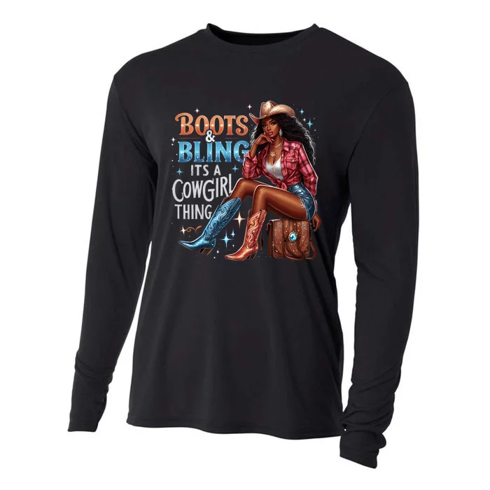 Boots & Bling Its A Cowgirl Thing Melanin Rodeo Cowgirl Cooling Performance Long Sleeve Crew