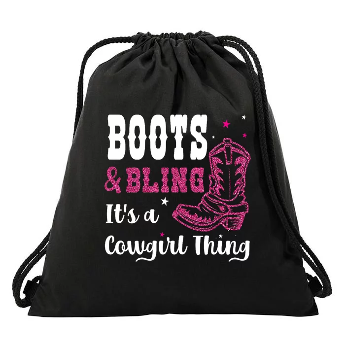 boots & bling it's a cowgirl thing Western Drawstring Bag