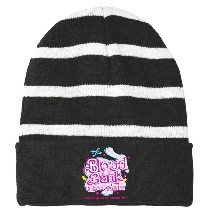 Blood Bank Is Everything Pink Retro Lab Week 2024 Med Tech Striped Beanie with Solid Band