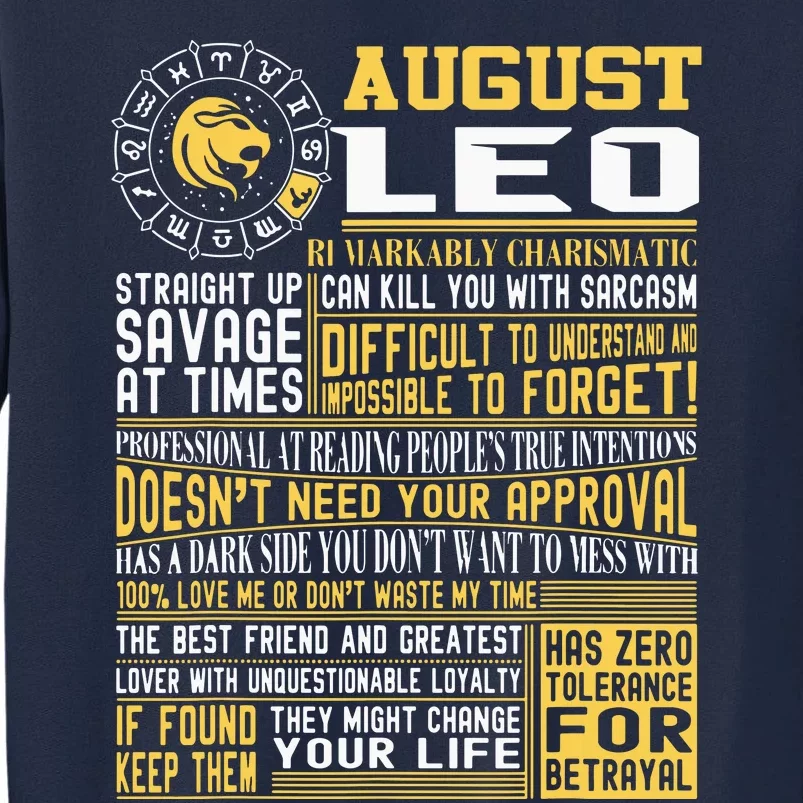 Best Born In August Leo Zodiac Sign For Men Women Tall Sweatshirt