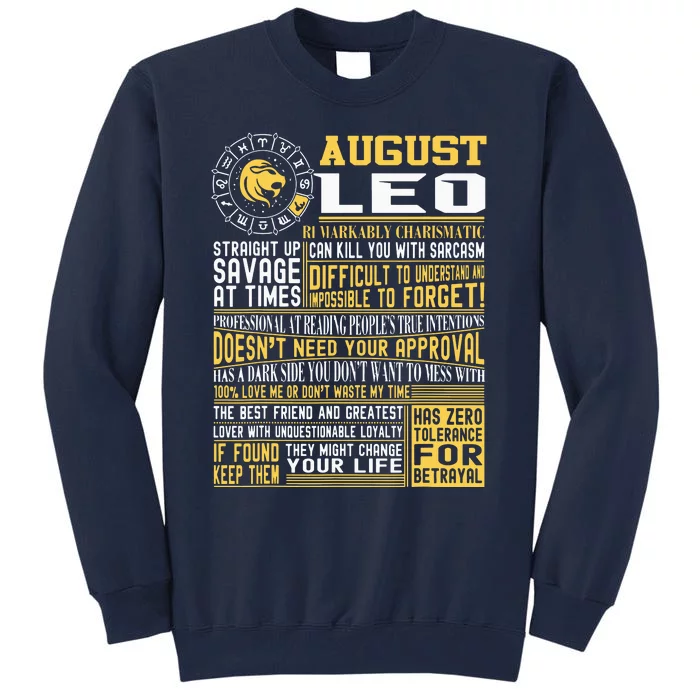 Best Born In August Leo Zodiac Sign For Men Women Tall Sweatshirt