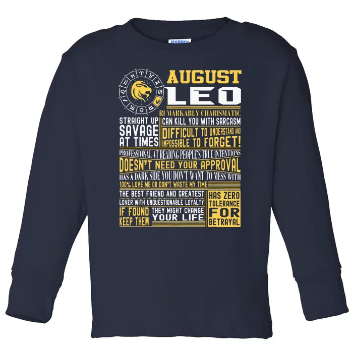 Best Born In August Leo Zodiac Sign For Men Women Toddler Long Sleeve Shirt