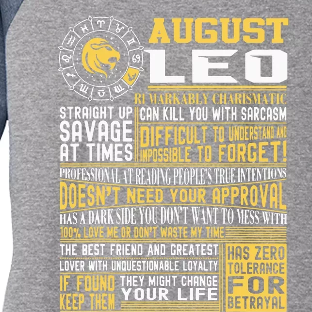 Best Born In August Leo Zodiac Sign For Men Women Women's Tri-Blend 3/4-Sleeve Raglan Shirt