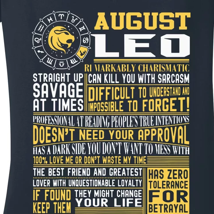 Best Born In August Leo Zodiac Sign For Men Women Women's V-Neck T-Shirt