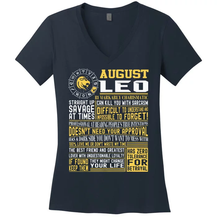 Best Born In August Leo Zodiac Sign For Men Women Women's V-Neck T-Shirt