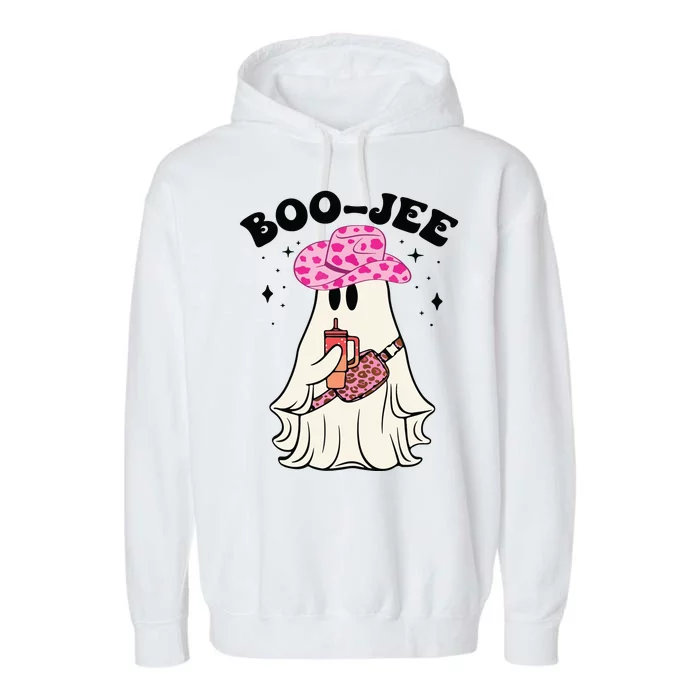 Boujee Boo Jee Spooky Ghost Halloween Leopard Costumes Garment-Dyed Fleece Hoodie