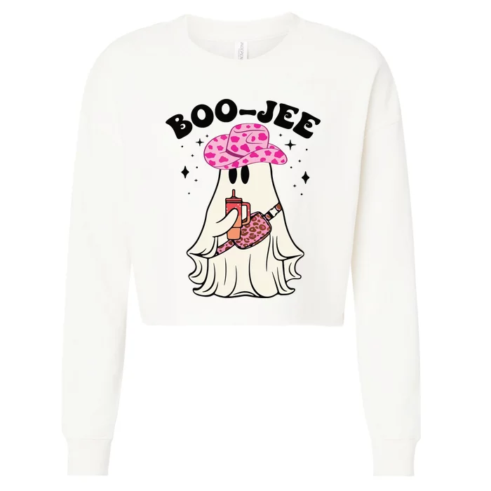 Boujee Boo Jee Spooky Ghost Halloween Leopard Costumes Cropped Pullover Crew