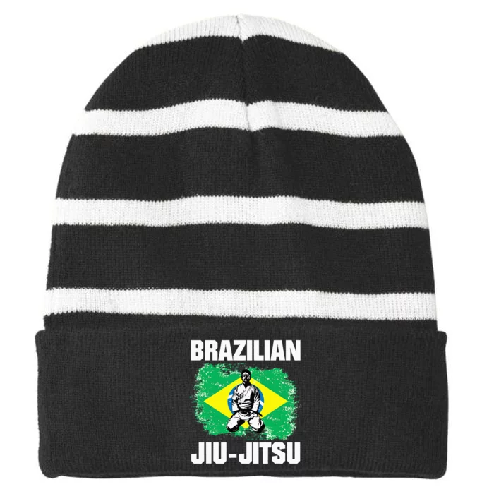 Bjj Brazilian Jiu Jitsu Striped Beanie with Solid Band