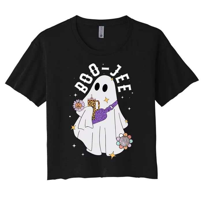 Boujee Boo Jee Spooky Season Cute Ghost Halloween Costume Women's Crop Top Tee