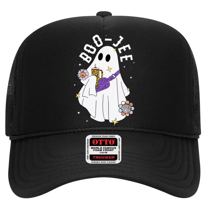 Boujee Boo Jee Spooky Season Cute Ghost Halloween Costume High Crown Mesh Trucker Hat