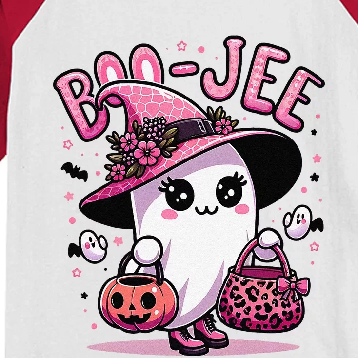 Boujee Boo Jee Spooky Ghost Pin.K Halloween Women Kids Colorblock Raglan Jersey