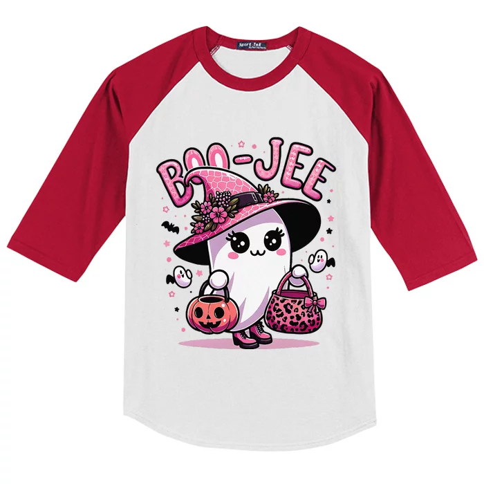 Boujee Boo Jee Spooky Ghost Pin.K Halloween Women Kids Colorblock Raglan Jersey