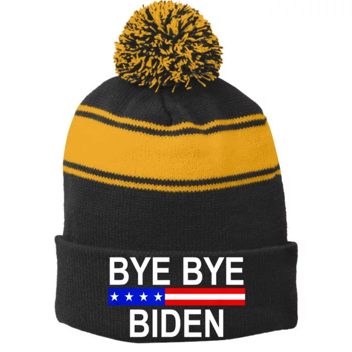 Bye Bye Joe Biden Stripe Pom Pom Beanie