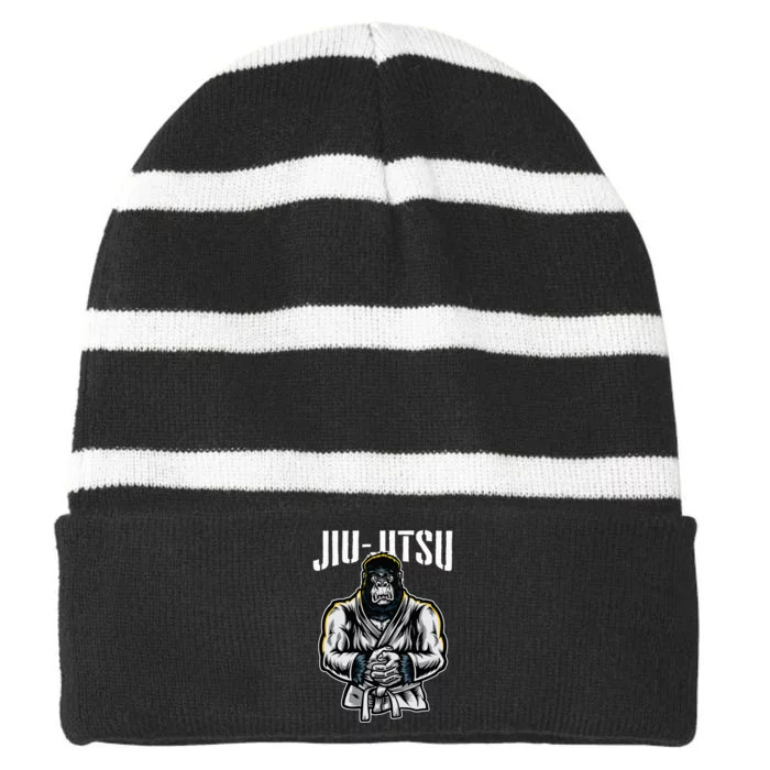 Bjj Brazilian Jiu Jitsu Striped Beanie with Solid Band