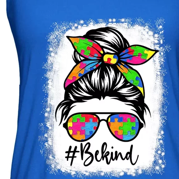 Bleached Be Kind Autism Awareness Messy Bun Tees Gift Ladies Essential Flowy Tank