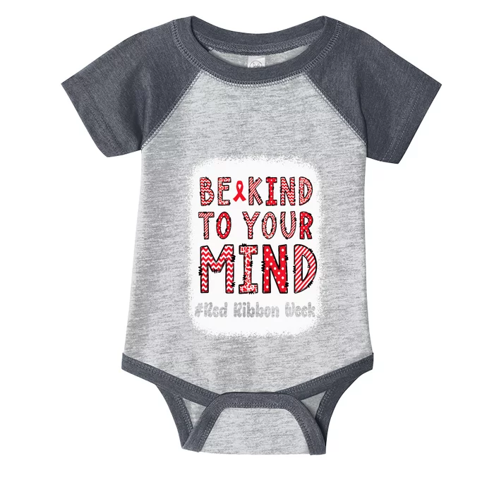 Bleached Be Kind To Your Mind Leopard Red Ribbon Week Infant Baby Jersey Bodysuit