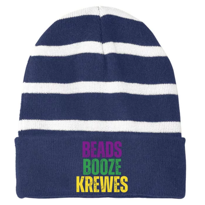 Beads Booze Krewes Mardi Gras Vintage Striped Beanie with Solid Band