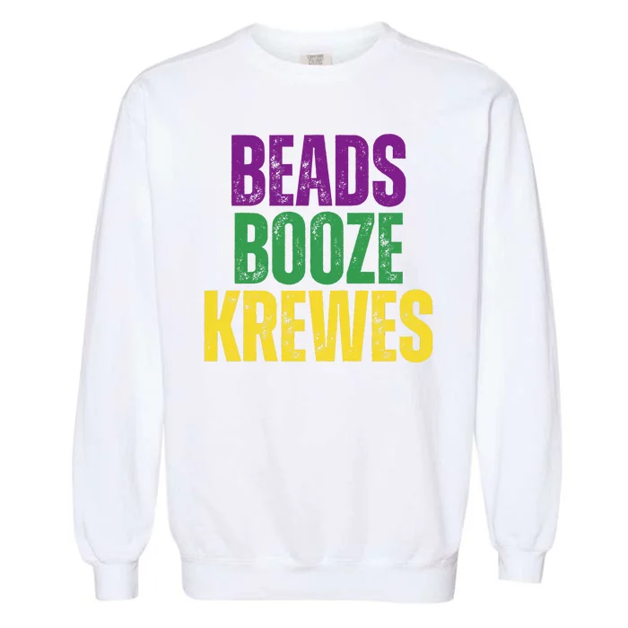 Beads Booze Krewes Mardi Gras Vintage Garment-Dyed Sweatshirt