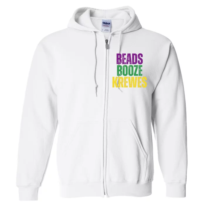 Beads Booze Krewes Mardi Gras Vintage Full Zip Hoodie