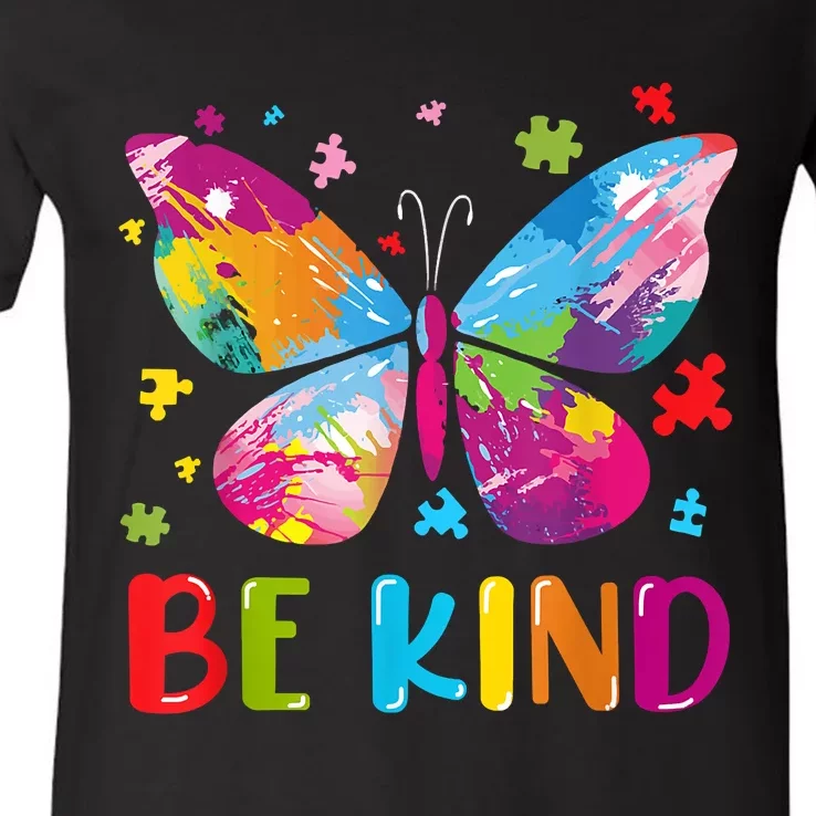 Butterfly Be Kind Autism Awareness V-Neck T-Shirt