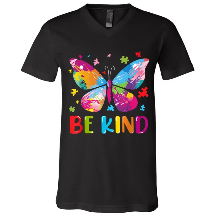 Butterfly Be Kind Autism Awareness V-Neck T-Shirt