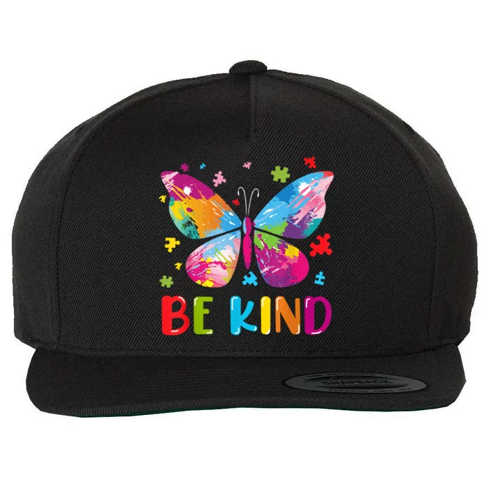 Butterfly Be Kind Autism Awareness Wool Snapback Cap