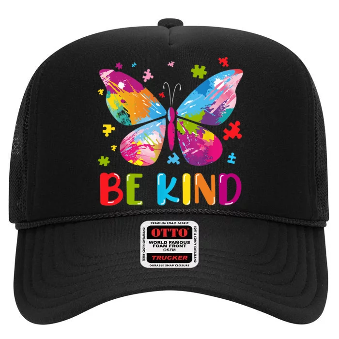 Butterfly Be Kind Autism Awareness High Crown Mesh Trucker Hat