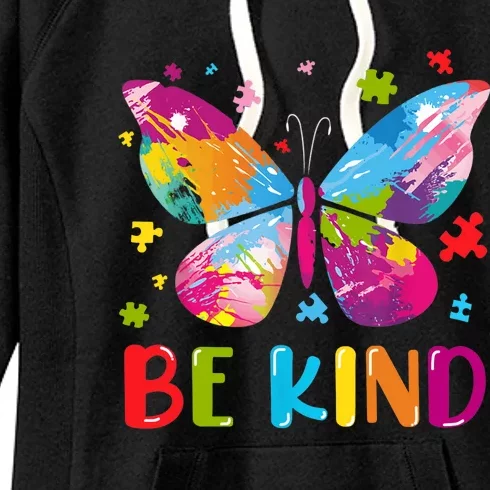 Butterfly Be Kind Autism Awareness Women's Fleece Hoodie