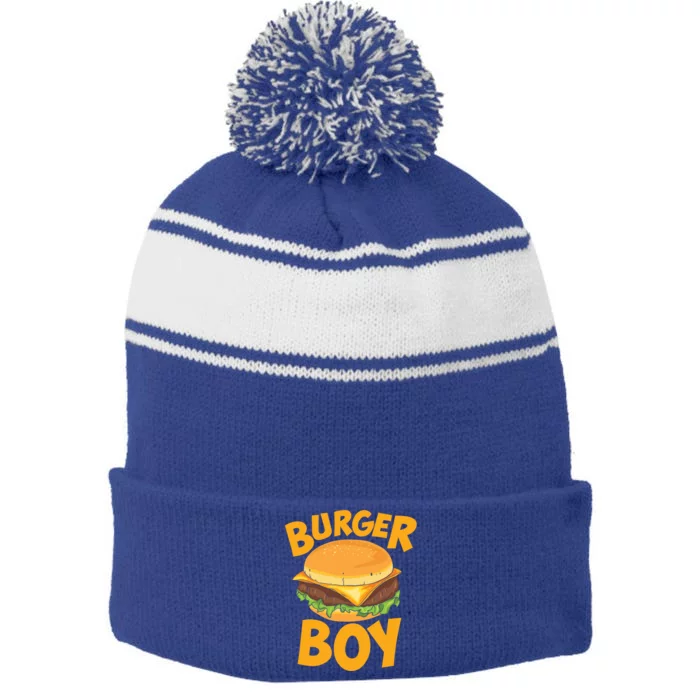 Burger Boy Loves Cheeseburger And Hamburger Gift Stripe Pom Pom Beanie