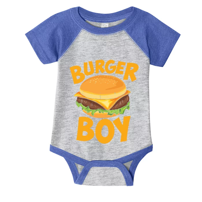 Burger Boy Loves Cheeseburger And Hamburger Gift Infant Baby Jersey Bodysuit