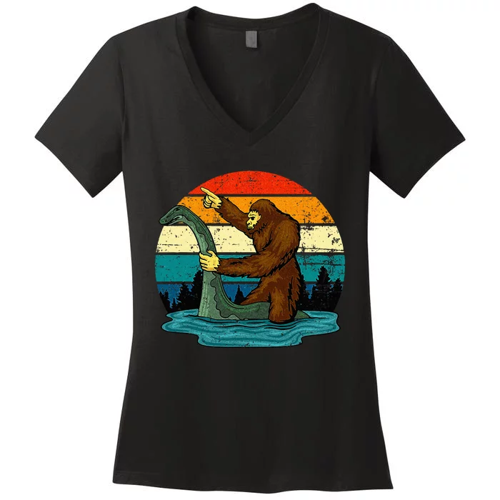 Bigfoot Bigfoot Lover Tee Retro Mythical Creatures Women's V-Neck T-Shirt